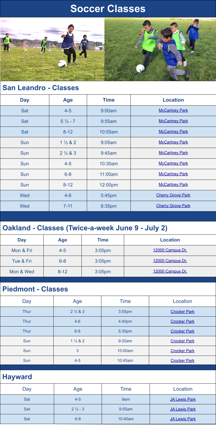 Summer Soccer Class Season Schedule Options Graphic for Mail Chimp Email Grid Summer Soccer Class Season Schedule Options Graphic for Mail Chimp Email Grid